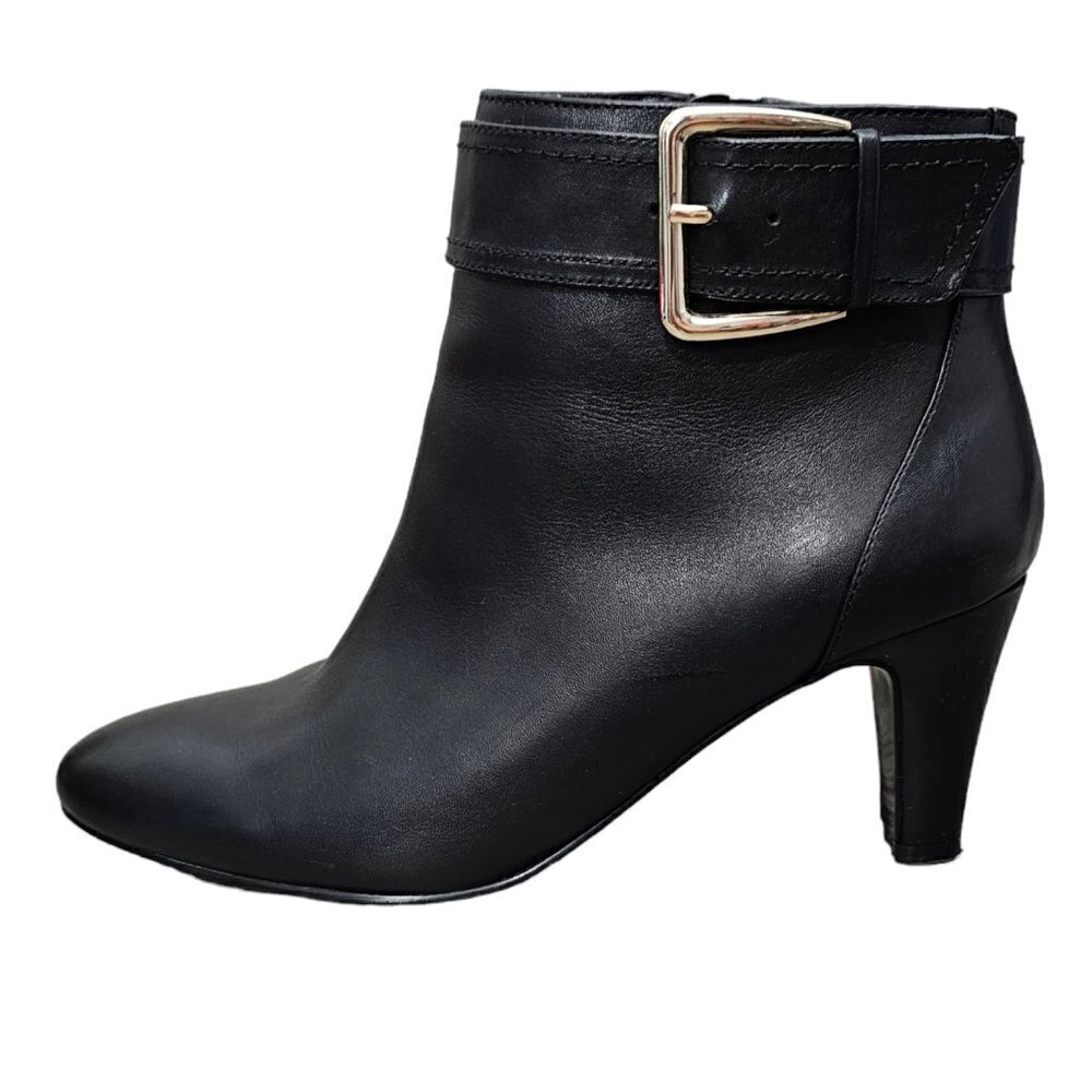 BANDOLINO Leather Zip Buckle Ankle Black Bootie Boots